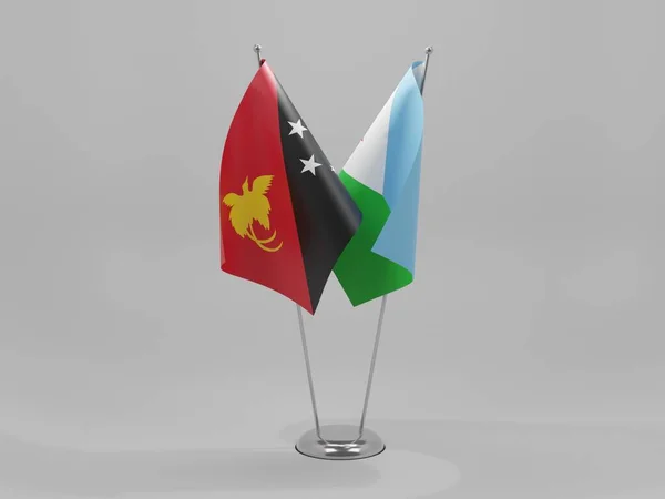 Τζιμπουτί Παπούα Νέα Γουινέα Συνεργασία Σημαίες Λευκό Φόντο Render — Φωτογραφία Αρχείου