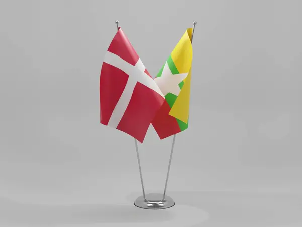 Myanmar Dania Flagi Współpracy Białe Tło Render — Zdjęcie stockowe