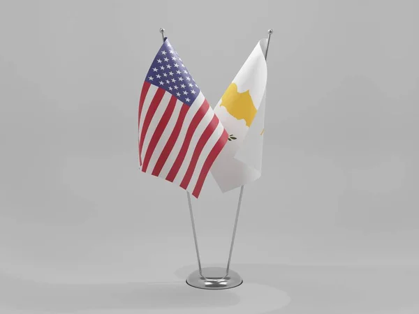 キプロス アメリカ協力旗 白の背景 3Dレンダリング — ストック写真