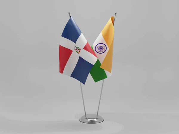 India Banderas Cooperación República Dominicana Fondo Blanco Render — Foto de Stock