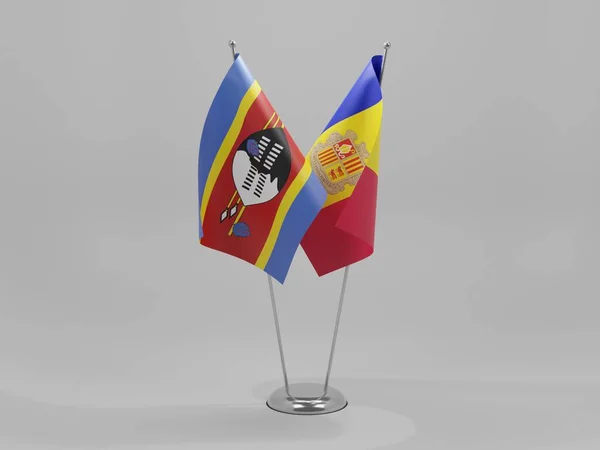 Andorra Vlajky Spolupráce Svazijska Bílé Pozadí Vykreslování — Stock fotografie