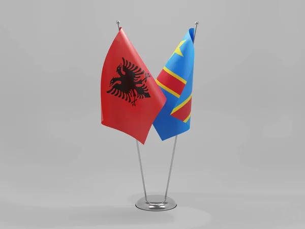 Congo República Democrática Albania Banderas Cooperación Fondo Blanco Render — Foto de Stock
