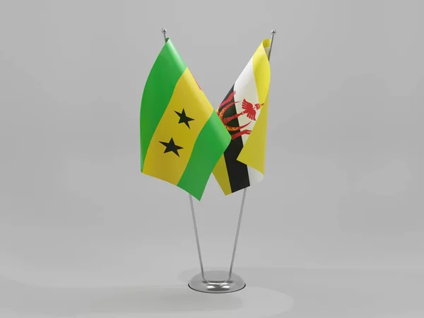 Brunei Drapeaux Coopération Sao Tomé Principe Fond Blanc Render — Photo
