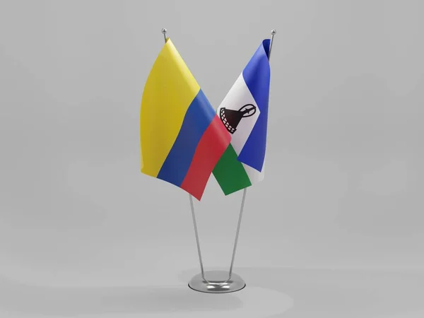 Lesotho Kolumbia Együttműködési Zászlók Fehér Háttér Render — Stock Fotó