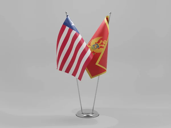 Montenegro Bandeiras Cooperação Libéria Fundo Branco Render — Fotografia de Stock