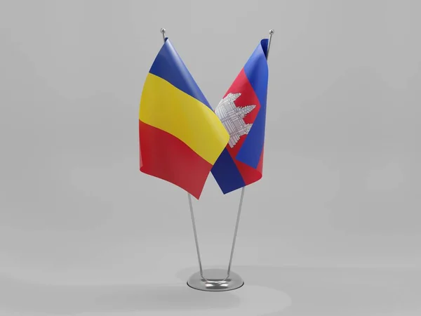 Καμπότζη Ρουμανία Σημαίες Συνεργασίας Λευκό Φόντο Render — Φωτογραφία Αρχείου