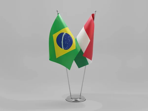 Macaristan - Brezilya İşbirliği Bayrakları, Beyaz Arkaplan - 3D Render