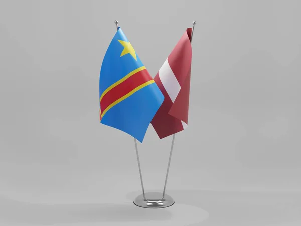 Letonia República Democrática Del Congo Banderas Cooperación Antecedentes Blancos Render — Foto de Stock