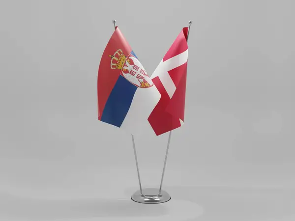Dinamarca Sérvia Bandeiras Cooperação Fundo Branco Render — Fotografia de Stock