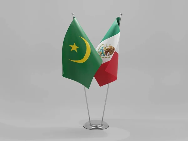 México Mauritania Banderas Cooperación Fondo Blanco Render — Foto de Stock