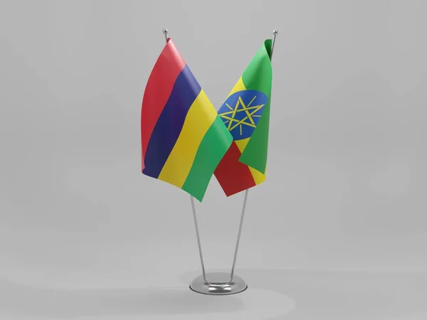 Etiopia Bandiere Cooperazione Mauritius Sfondo Bianco Render — Foto Stock