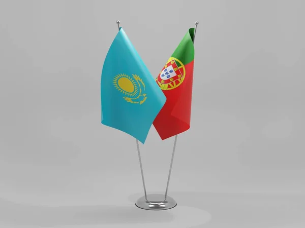 Portugal Bandeiras Cooperação Cazaquistão Fundo Branco Render — Fotografia de Stock