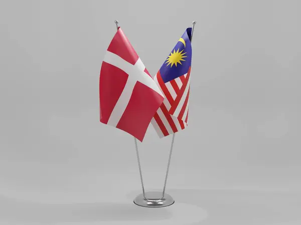 Malajzia Dánia Együttműködési Zászlók Fehér Háttér Render — Stock Fotó