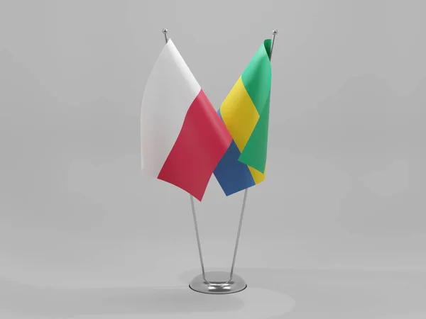 Gabon Pologne Drapeaux Coopération Fond Blanc Render — Photo