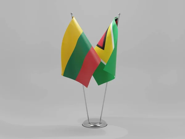 Gujana Litwa Flagi Współpracy Białe Tło Render — Zdjęcie stockowe