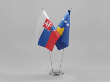 Kosova - Slovakya İşbirliği Bayrakları, Beyaz Arkaplan - 3D Hazırlama