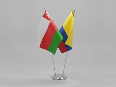 Kolombiya - Umman İşbirliği Bayrakları, Beyaz Arkaplan - 3D Render