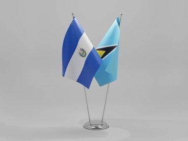 Saint Lucia - El Salvador İşbirliği Bayrakları, Beyaz Arkaplan - 3D Render