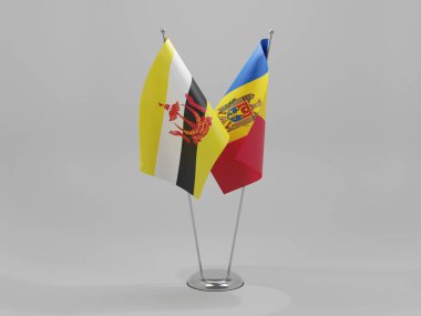 Moldova - Brunei İşbirliği Bayrakları, Beyaz Arkaplan - 3D Render