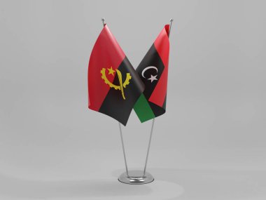 Libya - Angola İşbirliği Bayrakları, Beyaz Arkaplan - 3D Render