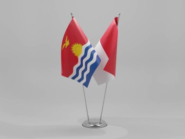 Monako - Kiribati İşbirliği Bayrakları, Beyaz Arkaplan - 3D Render