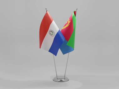 Eritre - Paraguay İşbirliği Bayrakları, Beyaz Arkaplan - 3D Render