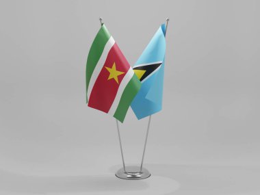 Saint Lucia - Surinam İşbirliği Bayrakları, Beyaz Arkaplan - 3D Yapılandırma
