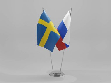 Rusya - İsveç İşbirliği Bayrakları, Beyaz Arkaplan - 3D Yapılandırma