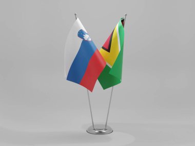 Guyana - Slovenya İşbirliği Bayrakları, Beyaz Arkaplan - 3D Render