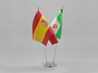 İran - İspanya İşbirliği Bayrakları, Beyaz Arkaplan - 3D Yapılandırma