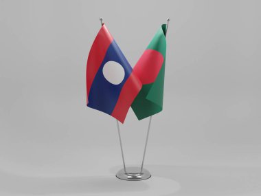 Bangladeş - Laos İşbirliği Bayrakları, Beyaz Arkaplan - 3D Render