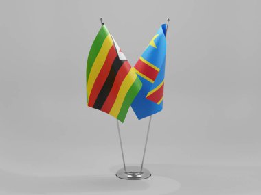 Kongo Demokratik Cumhuriyeti - Zimbabwe İşbirliği Bayrakları, Beyaz Arkaplan - 3D Render