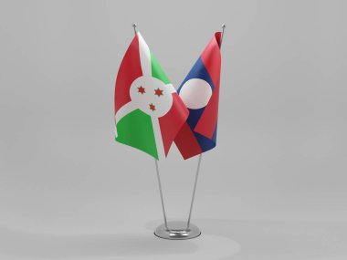 Laos - Burundi İşbirliği Bayrakları, Beyaz Arkaplan - 3D Render
