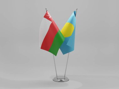 Palau - Umman İşbirliği Bayrakları, Beyaz Arkaplan - 3D Render