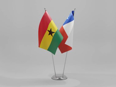 Şili - Gana İşbirliği Bayrakları, Beyaz Arkaplan - 3D Render