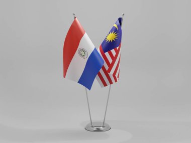 Malezya - Paraguay İşbirliği Bayrakları, Beyaz Arkaplan - 3D Render