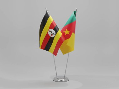 Kamerun - Uganda İşbirliği Bayrakları, Beyaz Arkaplan - 3D Render