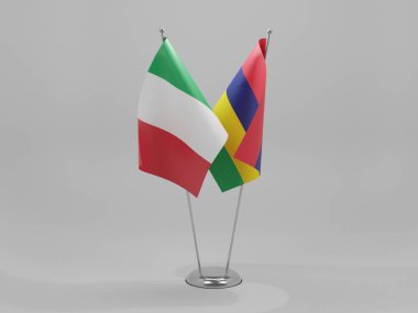 Mauritius - İtalya İşbirliği Bayrakları, Beyaz Arkaplan - 3D Render