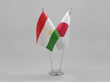 Japonya - Tacikistan İşbirliği Bayrakları, Beyaz Arkaplan - 3D Render