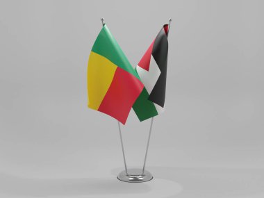 Ürdün - Benin İşbirliği Bayrakları, Beyaz Arkaplan - 3D Yapılandırma