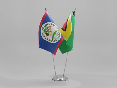 Guyana - Belize İşbirliği Bayrakları, Beyaz Arkaplan - 3D Render