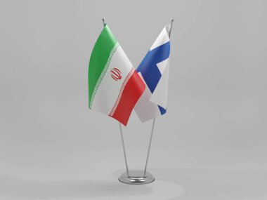 Finlandiya - İran İşbirliği Bayrakları, Beyaz Arkaplan - 3D Hazırlama