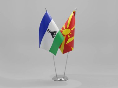 Makedonya - Lesotho İşbirliği Bayrakları, Beyaz Arkaplan - 3D Render