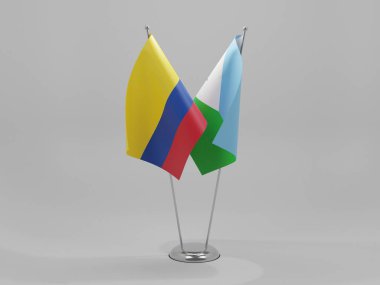 Cibuti - Kolombiya İşbirliği Bayrakları, Beyaz Arkaplan - 3D Yapılandırma