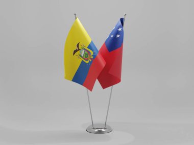 Samoa - Ekvador İşbirliği Bayrakları, Beyaz Arkaplan - 3D Render