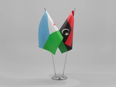 Libya - Cibuti İşbirliği Bayrakları, Beyaz Arkaplan - 3D Yapılandırma