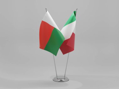 İtalya - Madagaskar İşbirliği Bayrakları, Beyaz Arkaplan - 3D Render