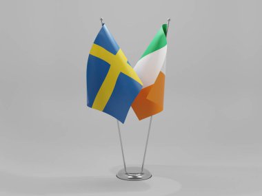 İrlanda - İsveç İşbirliği Bayrakları, Beyaz Arkaplan - 3D Yapılandırma