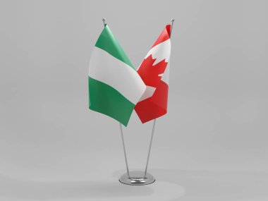 Kanada - Nijerya İşbirliği Bayrakları, Beyaz Arkaplan - 3D Render