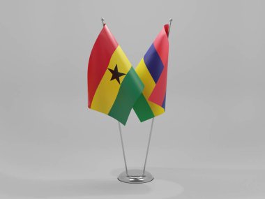 Mauritius - Gana İşbirliği Bayrakları, Beyaz Arkaplan - 3D Render